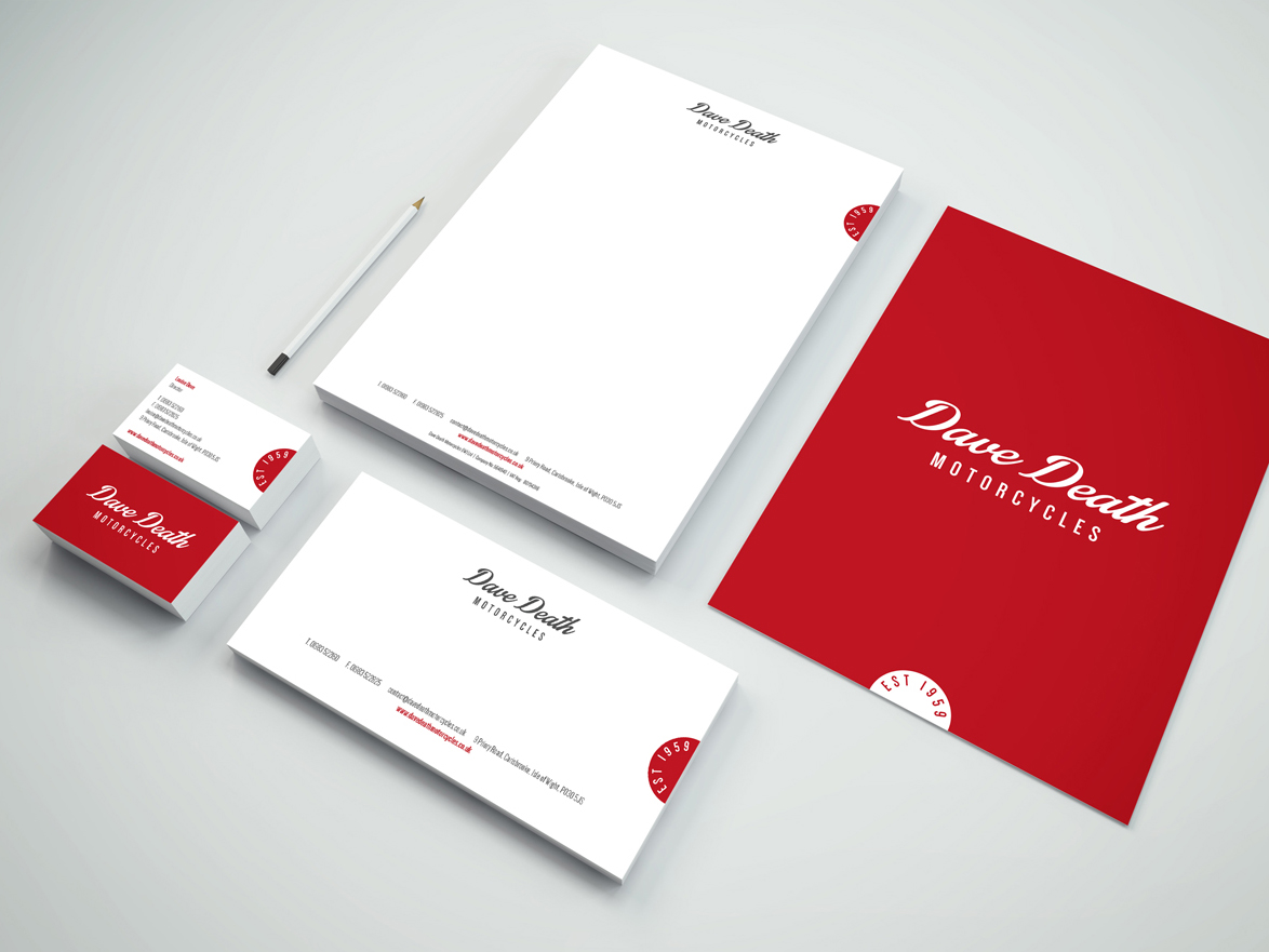 dave death motorcycles stationery design