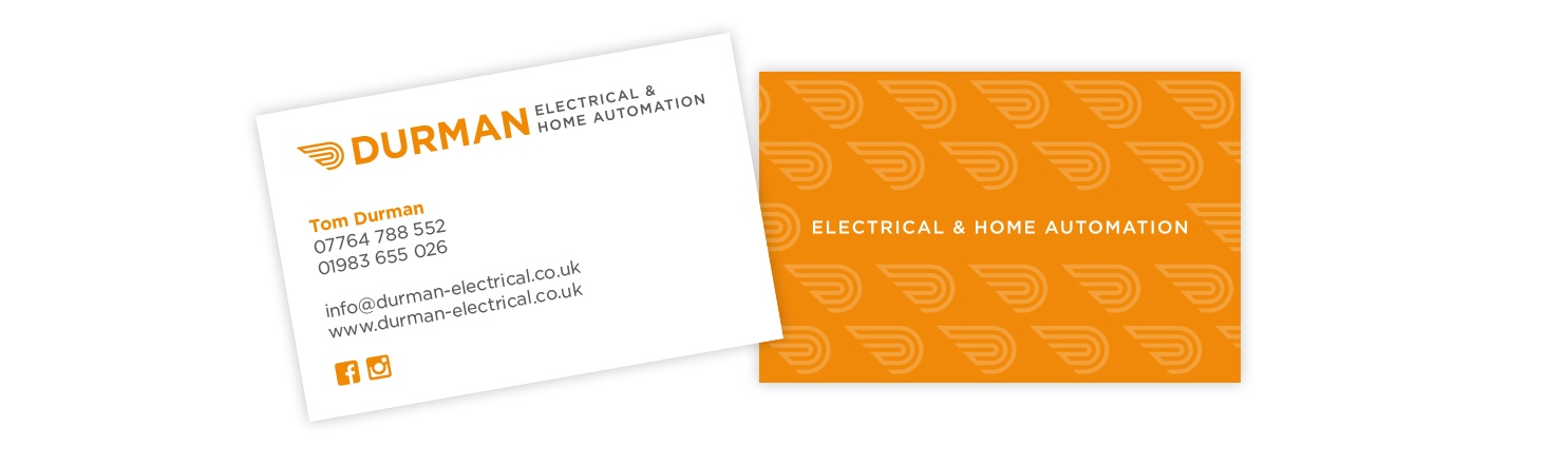 Business card design for Durman, an Isle of Wight electrical and home automation specialist