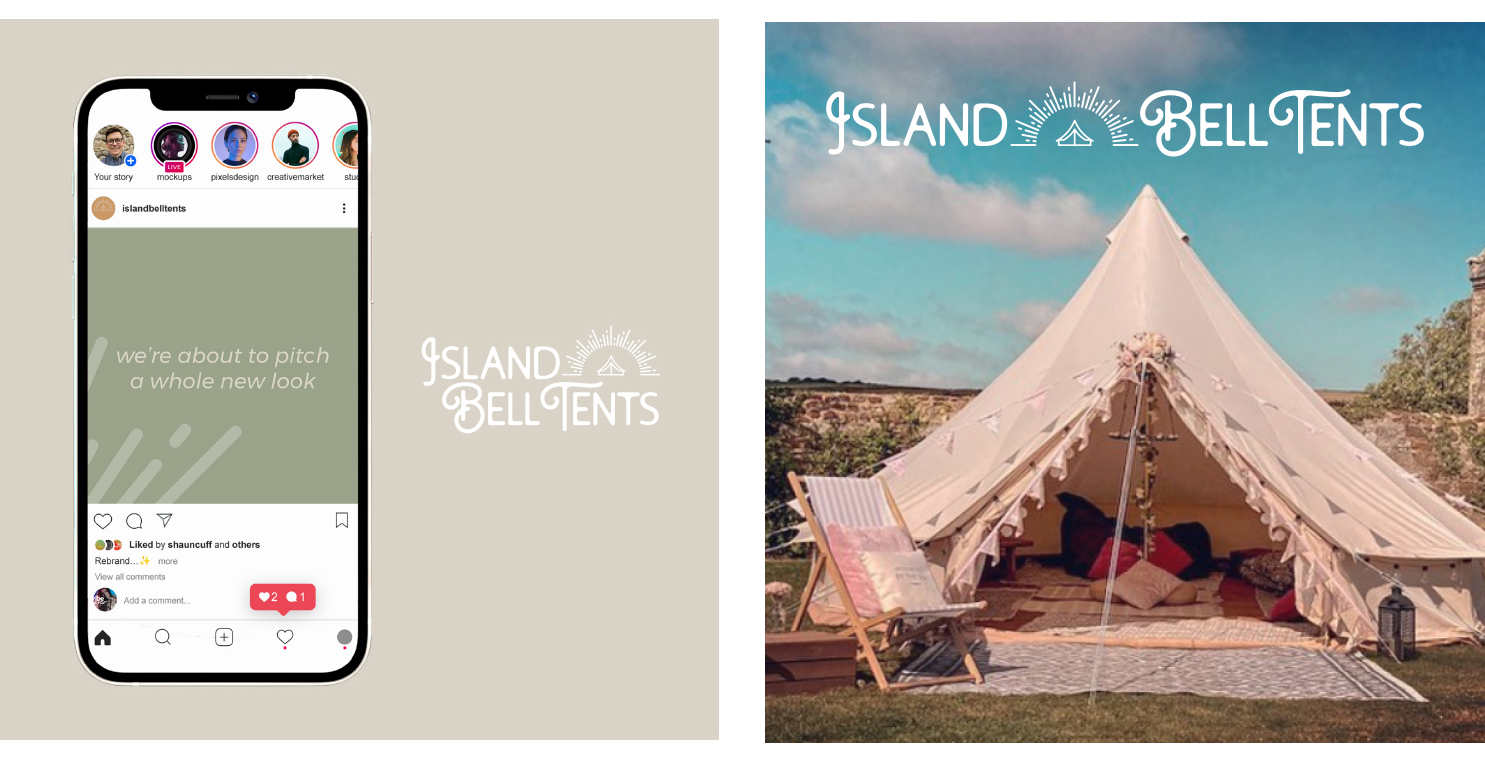 Social media graphics designed for Island Bell Tents, based on the Isle of Wight